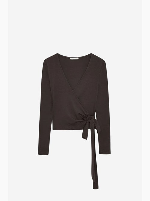 Maglia corta incrociata maniche lunghe con nodo dilvin - Kiabi Maglia corta incrociata maniche lunghe con nodo dilvin - Kiabi