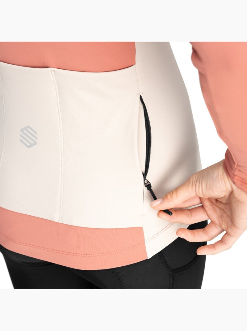 Maglia da ciclismo gravel a maniche lunghe da donna ciclismo donna gm3 hokkaido Corallo - Kiabi