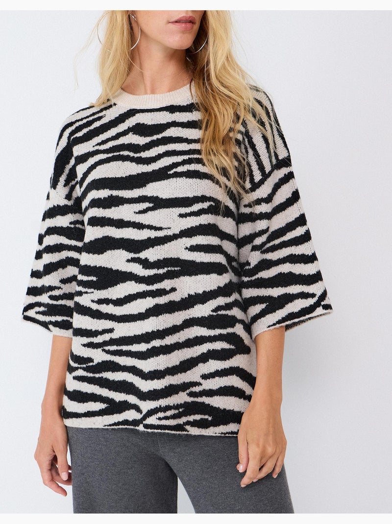 Maglia in maglia con stampa animalier, mo fashion Ecru - Kiabi