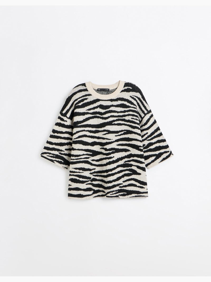 Maglia in maglia con stampa animalier, mo fashion Ecru - Kiabi