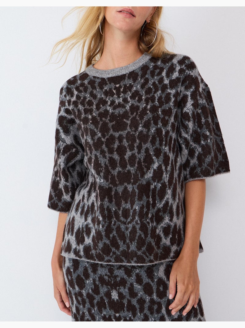 Maglia in maglia con stampa animalier, mo fashion Grigio - Kiabi