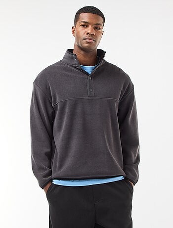 Maglione in pile con collo a camionista con bottoni a pressione