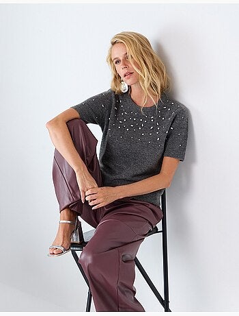 Maglia in tricot con strass, mo fashion