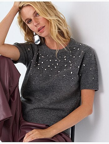 Maglia in tricot con strass, mo fashion