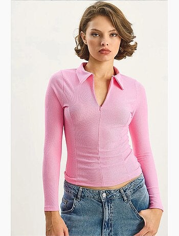 Maglia manica lunga aderente collo zip lucci