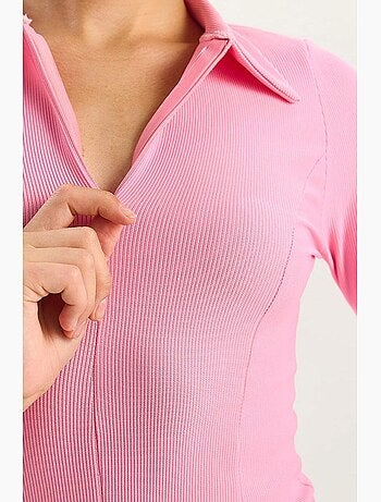 Maglia manica lunga aderente collo zip lucci