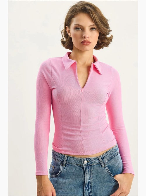 Maglia manica lunga aderente collo zip lucci - Kiabi Maglia manica lunga aderente collo zip lucci - Kiabi