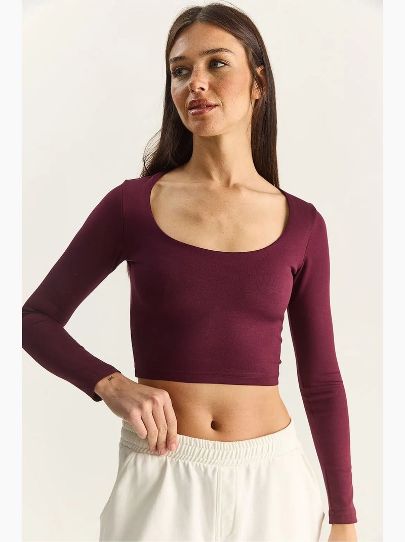 Maglia manica lunga basica corta lucci Malva - Kiabi