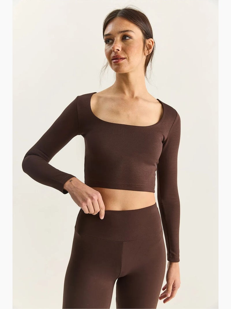 Maglia manica lunga basica corta lucci Marrone scuro - Kiabi