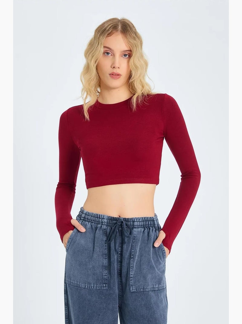 Maglia manica lunga basica corta mixray Rosso bordeaux - Kiabi