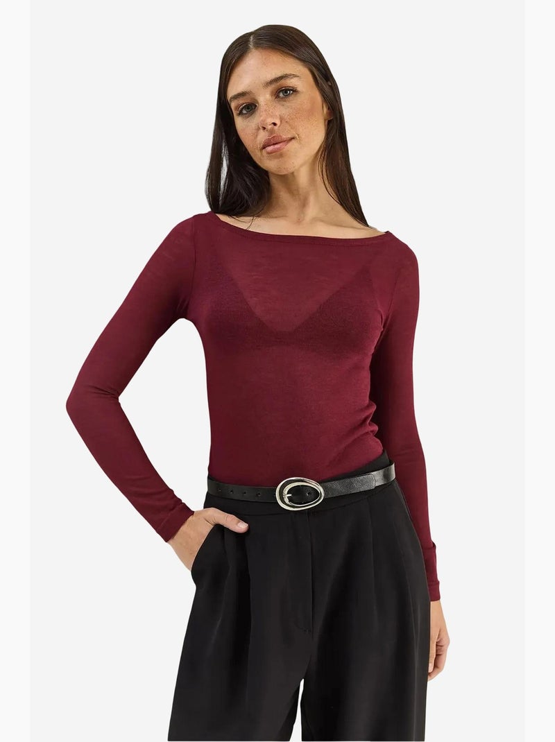 Maglia manica lunga basica girocollo trasparente lucci Rosso bordeaux - Kiabi