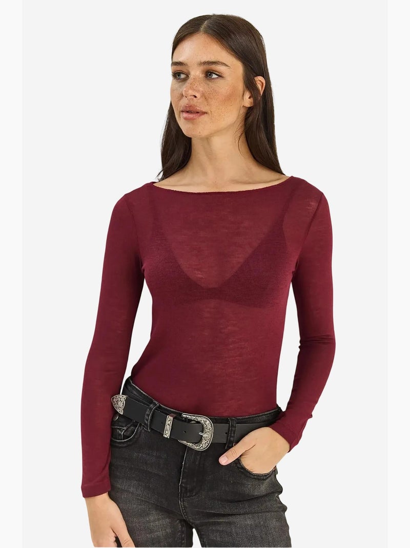 Maglia manica lunga cotone trasparente lucci Rosso bordeaux - Kiabi