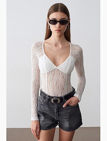 Maglia manica lunga scollo v pizzo dilvin