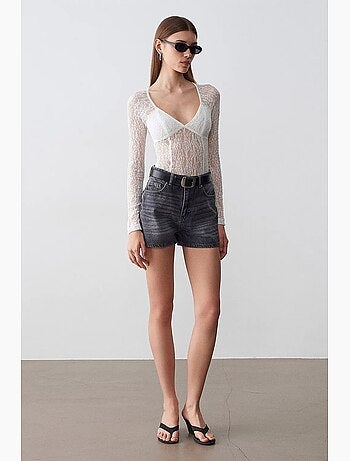 Maglia manica lunga scollo v pizzo dilvin