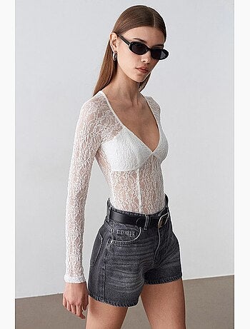 Maglia manica lunga scollo v pizzo dilvin