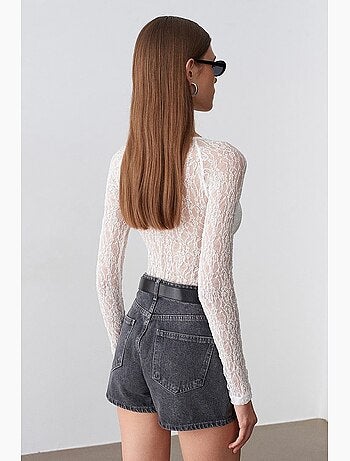 Maglia manica lunga scollo v pizzo dilvin