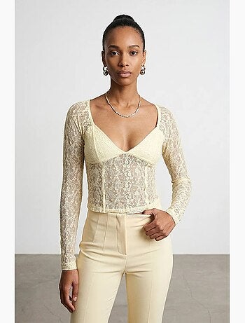 Maglia manica lunga scollo v pizzo dilvin