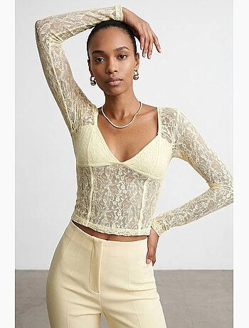 Maglia manica lunga scollo v pizzo dilvin