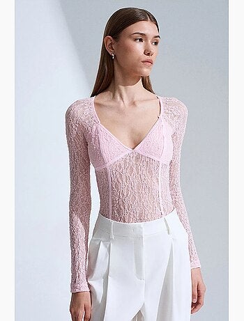 Maglia manica lunga scollo v pizzo dilvin