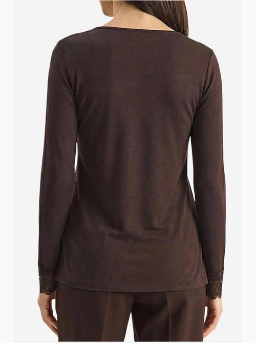 Maglia manica lunga scollo v pizzo lucci - Kiabi