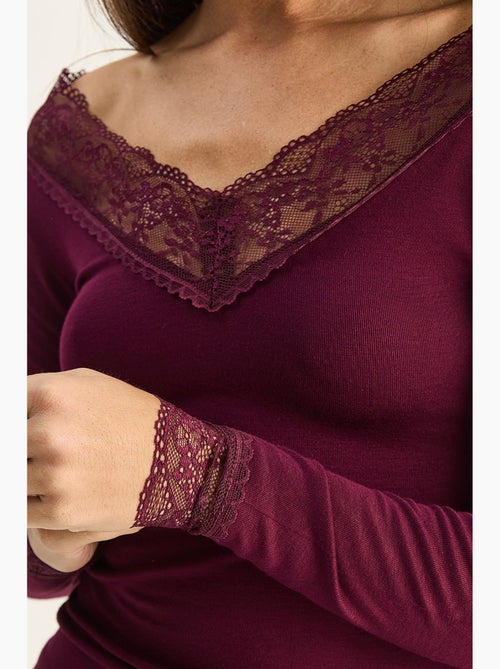 Maglia manica lunga scollo v pizzo lucci - Kiabi Maglia manica lunga scollo v pizzo lucci - Kiabi