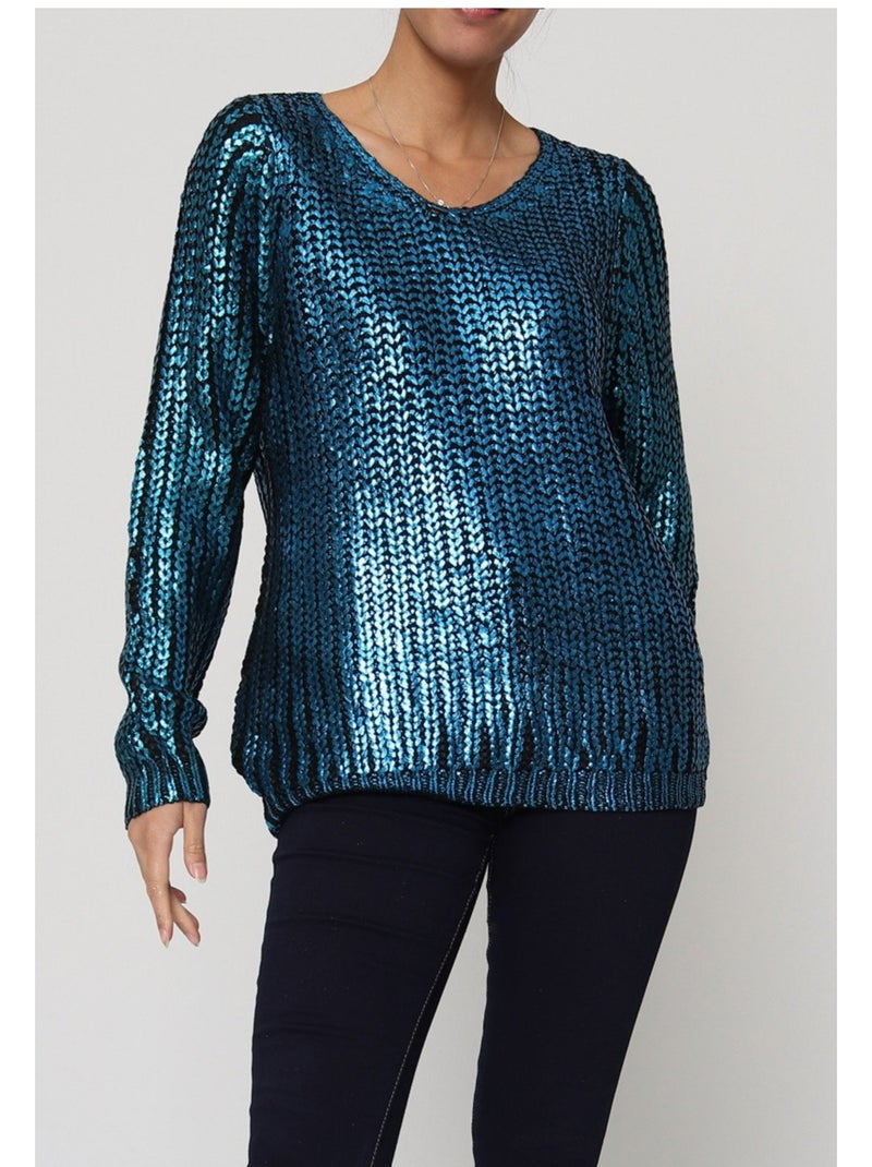 Maglia metallica con scollo a V Kebello Blu - Kiabi