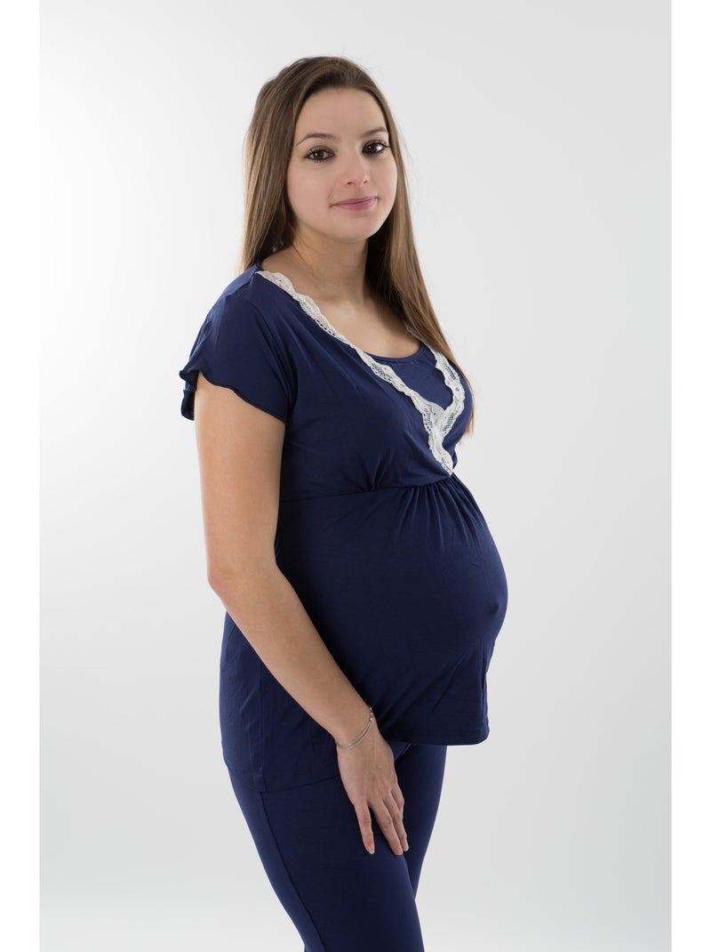 Maglia pigiama premaman e allattamento Maniche corte 'Bogema' Blu marino - Kiabi