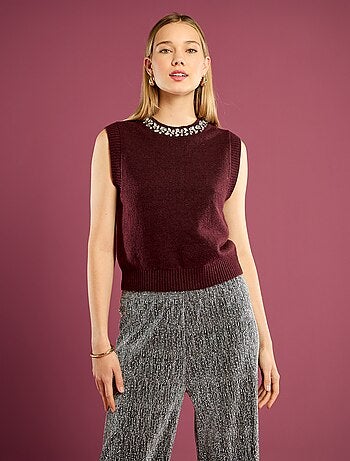 Maglia senza maniche con collo gioiello