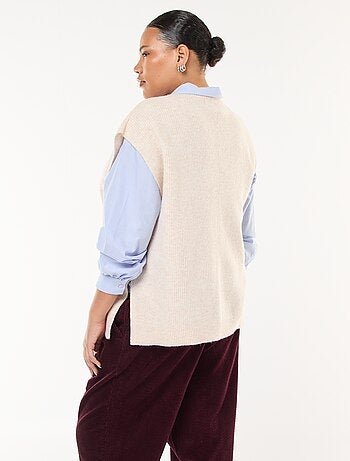 Maglia smanicata tinta unita in maglia tricot