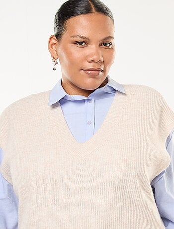 Maglia smanicata tinta unita in maglia tricot