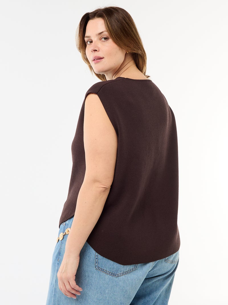 Maglia smanicata con bottoni dorati sul lato Marrone - Kiabi