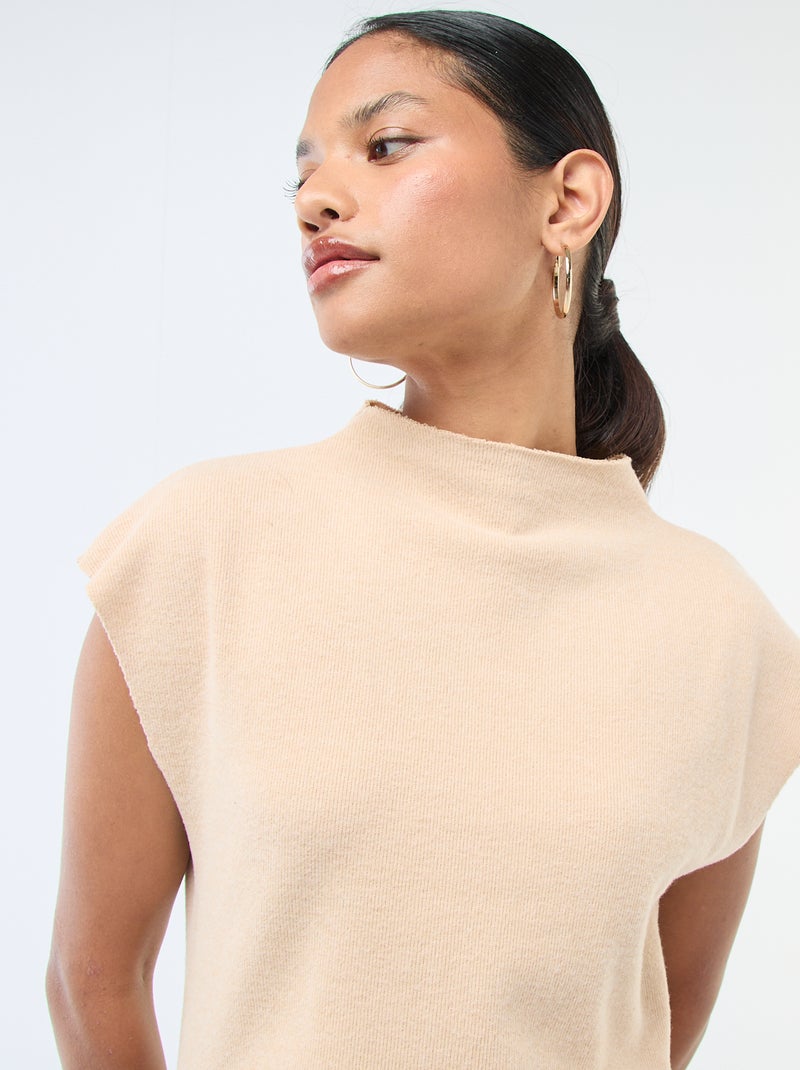 Maglia smanicata con collo alto Beige - Kiabi