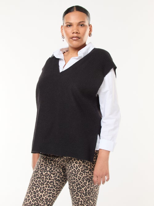 Maglia smanicata tinta unita in maglia tricot - Kiabi