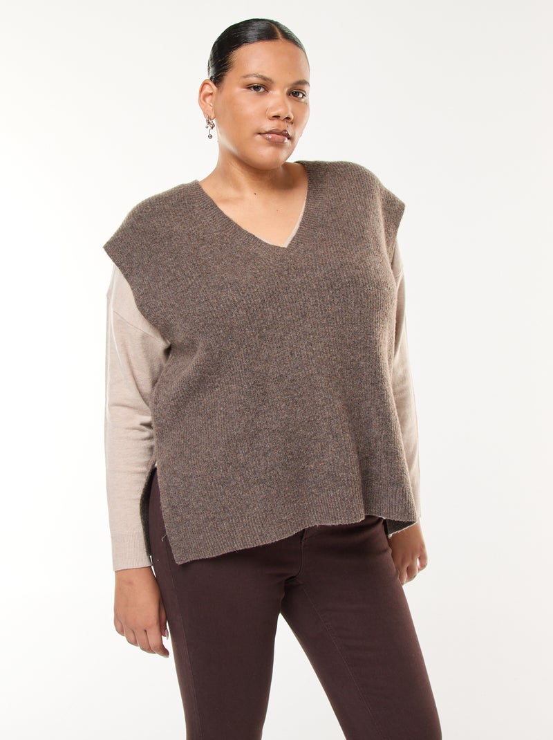 Maglia smanicata tinta unita in maglia tricot Nero - Kiabi