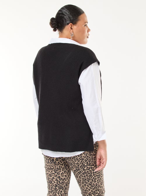 Maglia smanicata tinta unita in maglia tricot - Kiabi