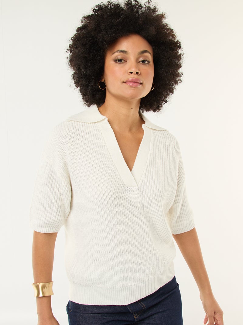 Maglia stile polo con scollo a V Bianco - Kiabi