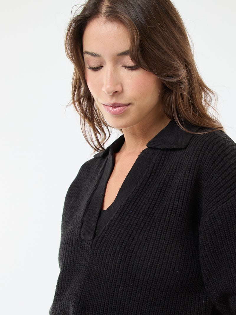Maglia stile polo con scollo a V Nero - Kiabi
