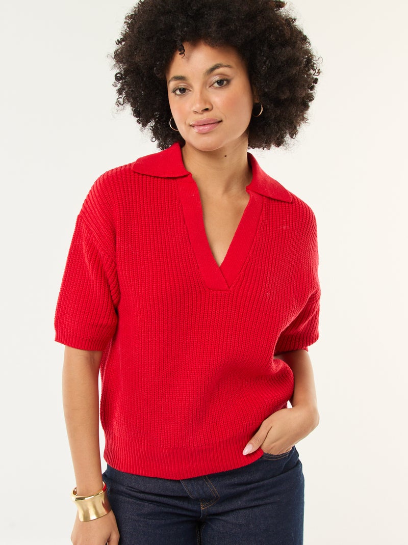 Maglia stile polo con scollo a V Rosso - Kiabi