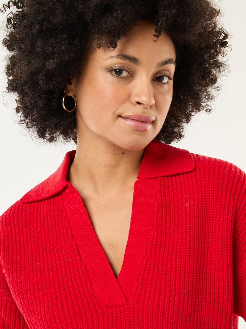 Maglia stile polo con scollo a V Rosso - Kiabi