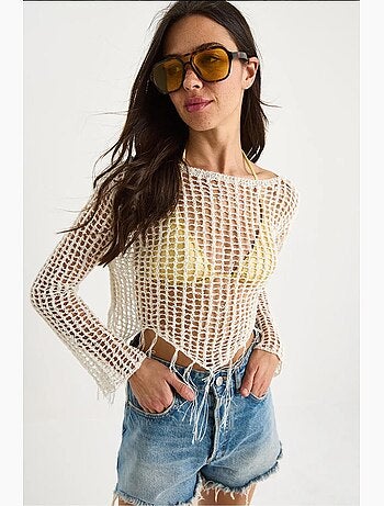 Maglia strutturata con tagli corta maniche lunghe lucci