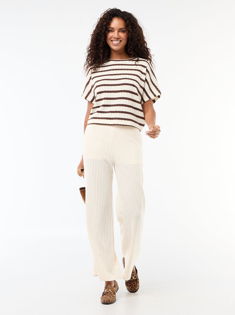 Maglia traforata a maniche corte Beige - Kiabi