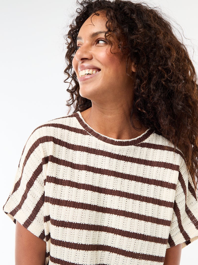 Maglia traforata a maniche corte Beige - Kiabi