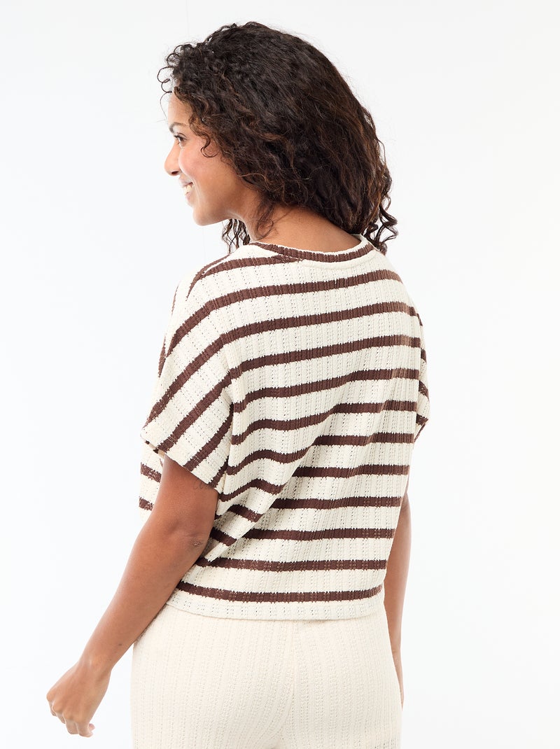 Maglia traforata a maniche corte Beige - Kiabi