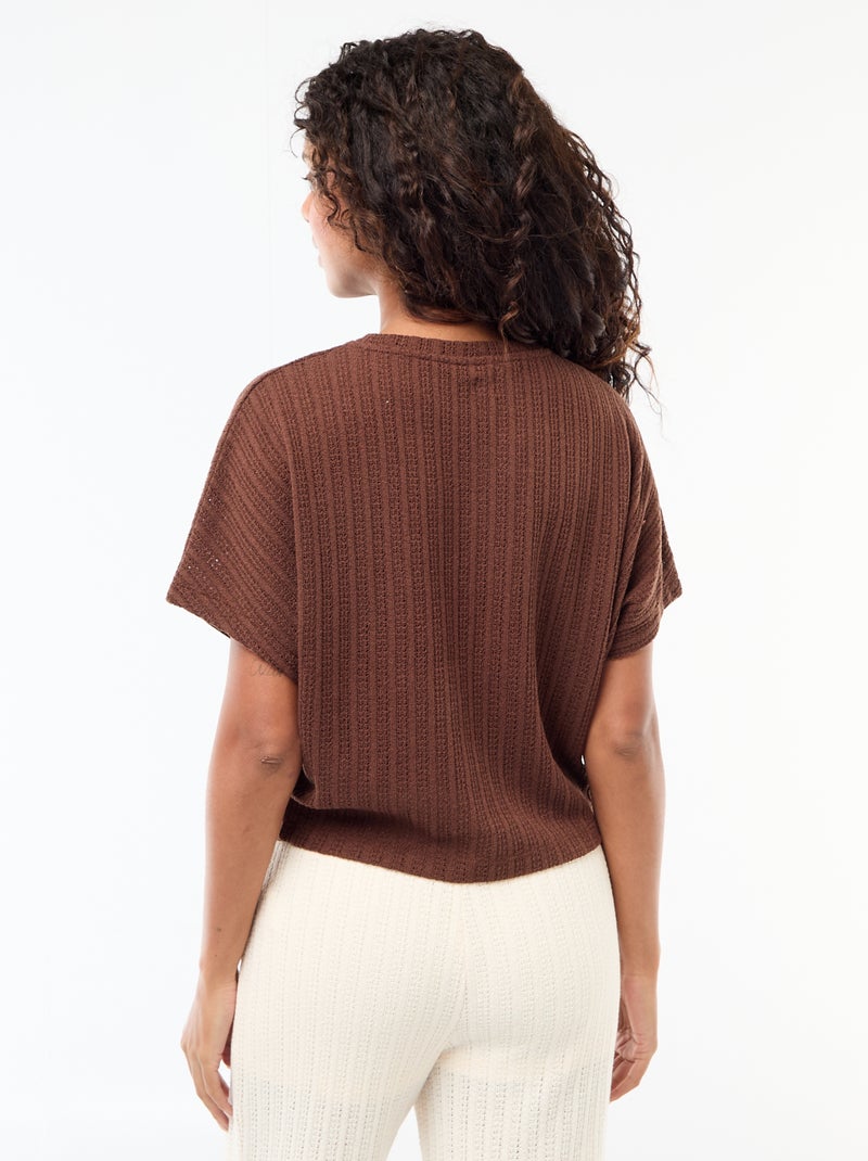 Maglia traforata a maniche corte Marrone - Kiabi