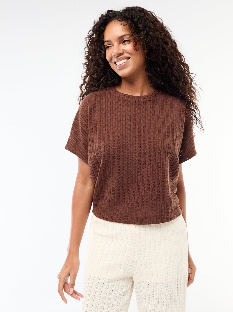 Maglia traforata a maniche corte Marrone - Kiabi