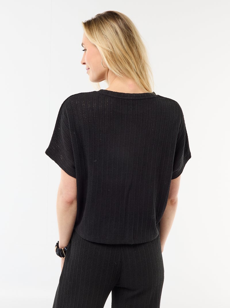 Maglia traforata a maniche corte Nero - Kiabi