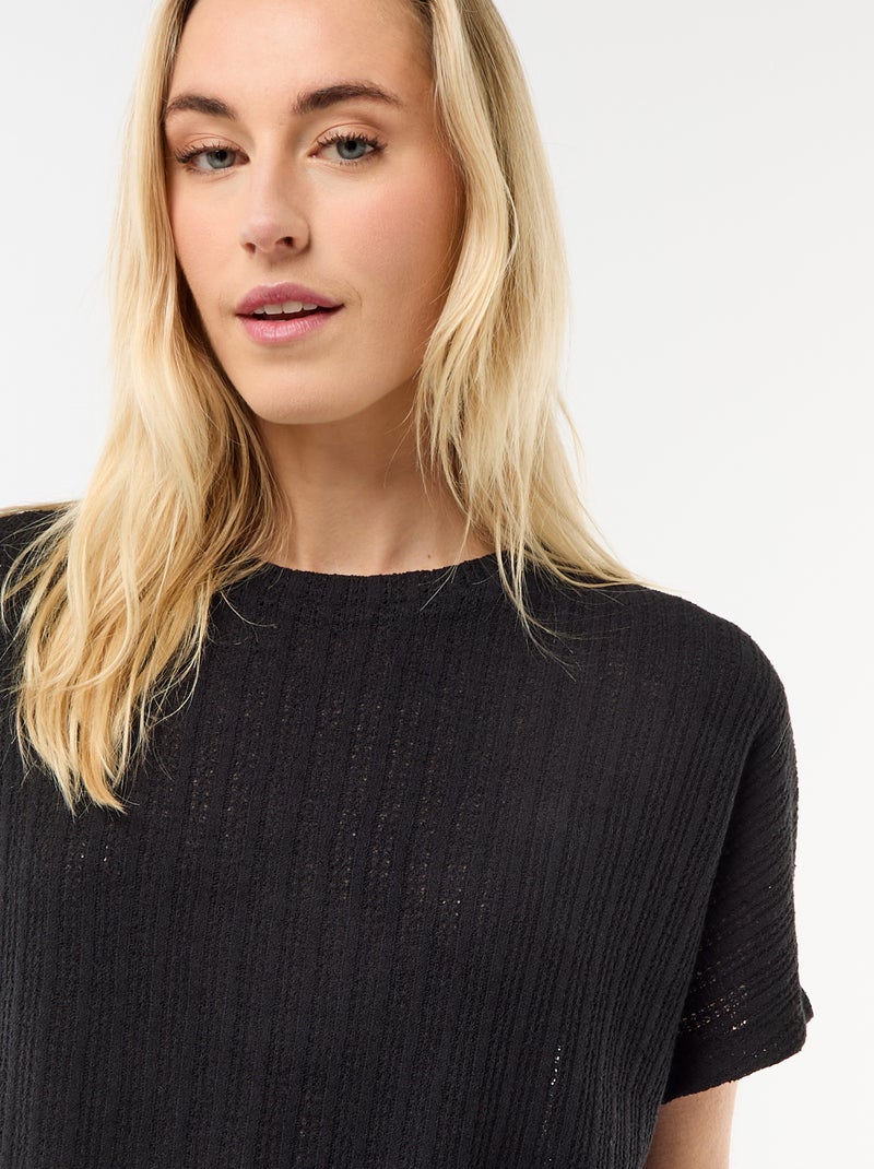 Maglia traforata a maniche corte Nero - Kiabi