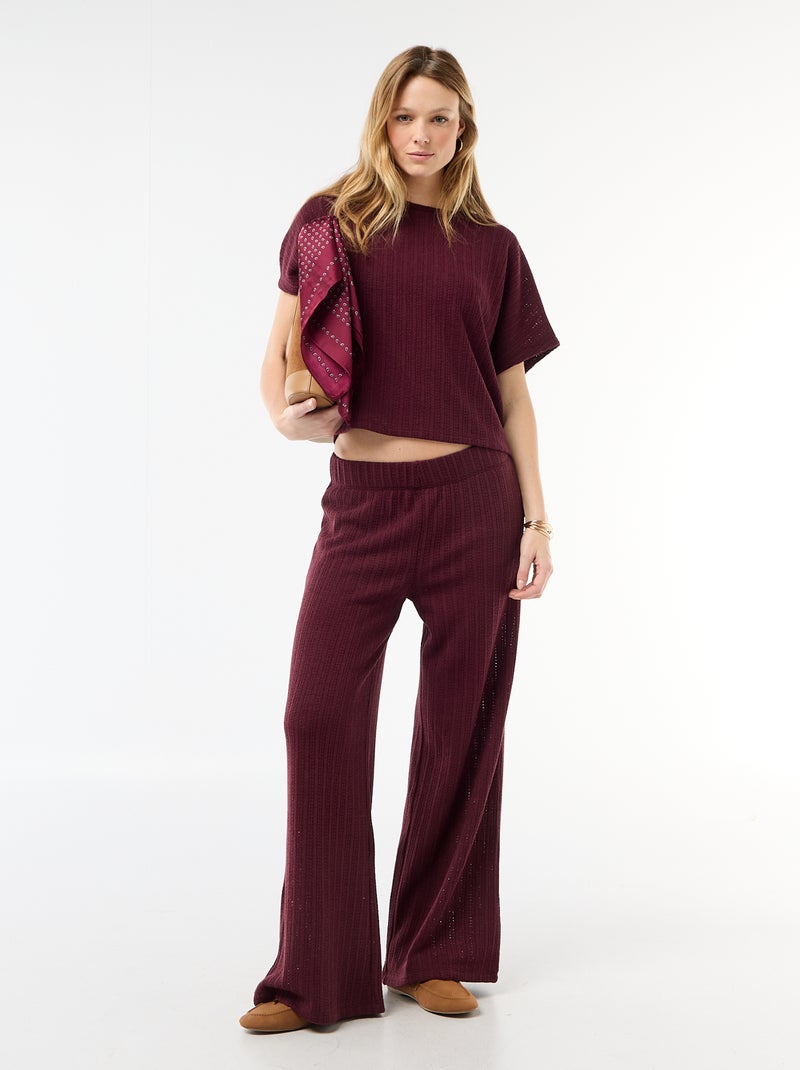 Maglia traforata a maniche corte Rosso - Kiabi