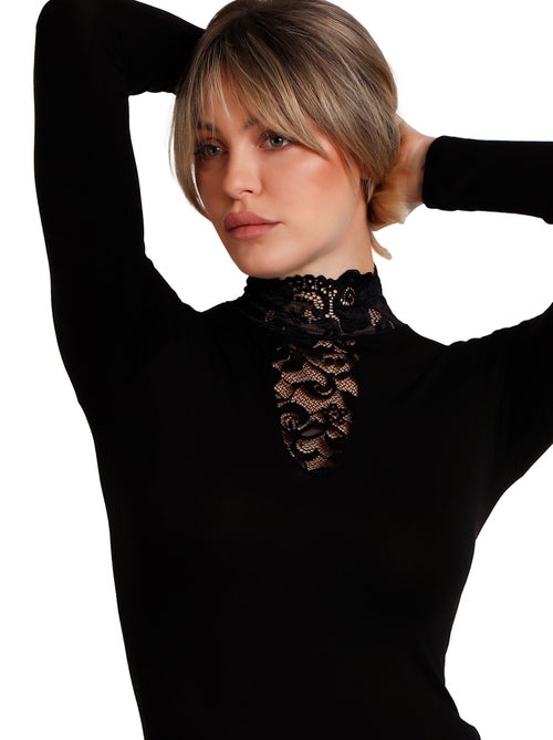Maglietta a collo alto in pizzo a maniche lunghe da donna ADMAS - Kiabi Maglietta a collo alto in pizzo a maniche lunghe da donna ADMAS - Kiabi