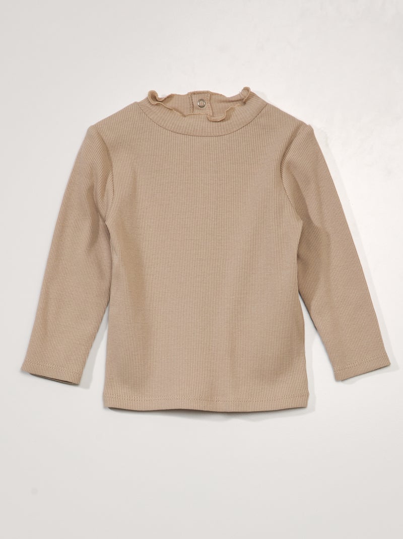 Maglietta a coste con mezza apertura dietro BEIGE - Kiabi